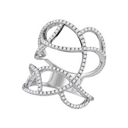 0.93 CTW Diamond Openwork Abstract Strand Knuckle Ring 18KT White Gold - REF-199M4H