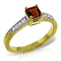 Genuine 0.65 ctw Garnet & Diamond Ring Jewelry 14KT Yellow Gold - REF-69R6P