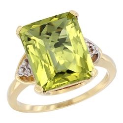 Natural 5.44 ctw lemon-quartz & Diamond Engagement Ring 10K Yellow Gold - REF-30R2Z