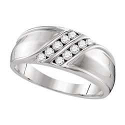 0.34 CTW Mens Diamond Double Row Wedding Ring 10KT White Gold - REF-44K9W