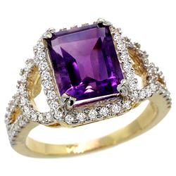 Natural 3.08 ctw amethyst & Diamond Engagement Ring 14K Yellow Gold - REF-106V3F