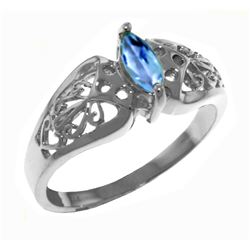 Genuine 0.20 CTW Blue Topaz Ring Jewelry 14KT White Gold - REF-47M2T