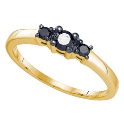 0.27 CTW Black Color Diamond 3-stone Bridal Ring 10KT Yellow Gold - REF-10H5M