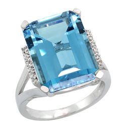 Natural 12.13 ctw London-blue-topaz & Diamond Engagement Ring 14K White Gold - REF-75H3W