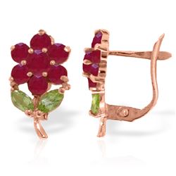 Genuine 2.12 ctw Peridot & Ruby Earrings Jewelry 14KT Rose Gold - REF-42P7H