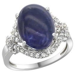 Natural 4.91 ctw lapis-lazuli & Diamond Engagement Ring 14K White Gold - REF-83V2F