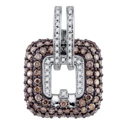 2.26 CTW Cognac-brown Color Diamond Square Pendant 10KT White Gold - REF-104X9Y