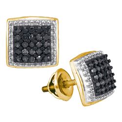 0.50 CTW Black Color Diamond Square Cluster Earrings 10KT Yellow Gold - REF-25F4N