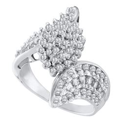 1.02 CTW Prong-set Diamond Oval Cluster Bypass Ring 10KT White Gold - REF-50N9F