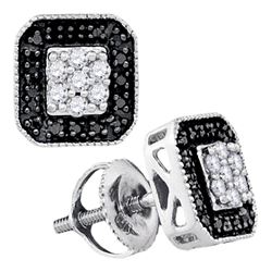 0.25 CTW Black Color Diamond Square Cluster Earrings 10KT White Gold - REF-19N4F