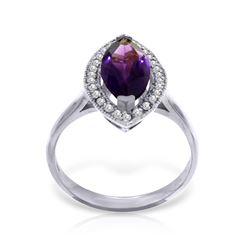 Genuine 1.80 ctw Amethyst & Diamond Ring Jewelry 14KT White Gold - REF-70M5T