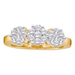 1.5 CTW Diamond Triple Flower Cluster Ring 14KT Yellow Gold - REF-172W4K