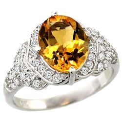 Natural 2.92 ctw citrine & Diamond Engagement Ring 14K White Gold - REF-102R7Z