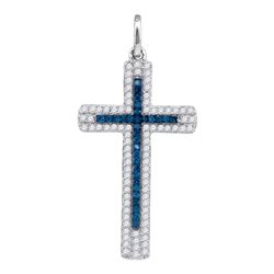 0.23 CTW Blue Color Diamond Cross Pendant 10KT White Gold - REF-14M9H