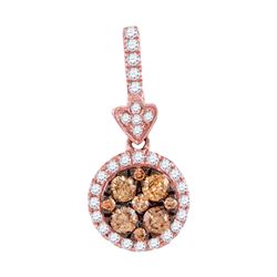 0.55 CTW Brown Diamond Circle Cluster Pendant 14KT Rose Gold - REF-47F8N