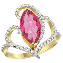 Natural 3.33 ctw Pink-topaz & Diamond Engagement Ring 14K Yellow Gold - REF-77V5F