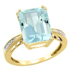 Natural 5.42 ctw Aquamarine & Diamond Engagement Ring 14K Yellow Gold - REF-94F2N