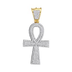 1.5 CTW Mens Diamond Ankh Cross Charm Pendant 10KT Yellow Gold - REF-101X9Y