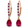 Image 1 : Genuine 3.35 ctw Ruby & Diamond Earrings Jewelry 14KT Rose Gold - REF-62H4X