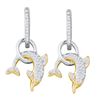 0.33 CTW Pave-set Diamond Dolphin Nautical Dangle Earrings 10KT White Gold - REF-40H4M