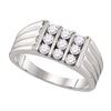 0.75 CTW Mens Diamond Triple Row Ribbed Wedding Ring 10KT White Gold - REF-89N9F