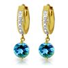 Genuine 3.28 ctw Blue Topaz & Diamond Earrings Jewelry 14KT Yellow Gold - REF-55N3R