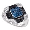 0.95 CTW Blue Black Color Diamond Square Cluster Ring 10KT White Gold - REF-75H2M