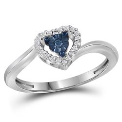 0.10 CTW Blue Color Diamond Heart Love Ring 10KT White Gold - REF-14N9F