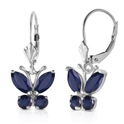 Genuine 1.24 ctw Sapphire Earrings Jewelry 14KT White Gold - REF-42W9Y