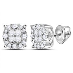 0.50 CTW Princess Diamond Soleil Cluster Earrings 14KT White Gold - REF-52X4Y