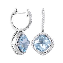 4.44 CTW Cushion Natural Aquamarine Diamond Dangle Earrings 14KT White Gold - REF-154H4M