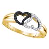 0.17 CTW Black Color Diamond Heart Love Ring 10KT Yellow Gold - REF-19M4H