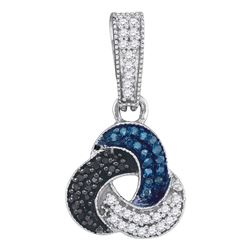 0.30 CTW Blue Black Color Diamond Trinity Cluster Pendant 10KT White Gold - REF-19H4M