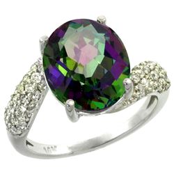 Natural 6.45 ctw mystic-topaz & Diamond Engagement Ring 14K White Gold - REF-54X3A