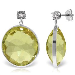 Genuine 34.06 ctw Lemon Quartz & Diamond Earrings Jewelry 14KT White Gold - REF-65W3Y