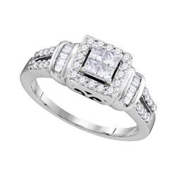 0.50 CTW Princess Diamond Halo Bridal Engagement Ring 10KT White Gold - REF-52M4H