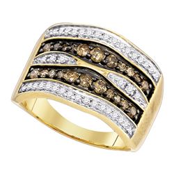 0.80 CTW Cognac-brown Color Diamond Cocktail Ring 10KT Yellow Gold - REF-52F4N