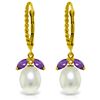 Genuine 9 ctw Amethyst & Pearl Earrings Jewelry 14KT Yellow Gold - REF-39X3M