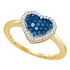 0.33 CTW Blue Color Diamond Heart Love Ring 10KT Yellow Gold - REF-18K2W