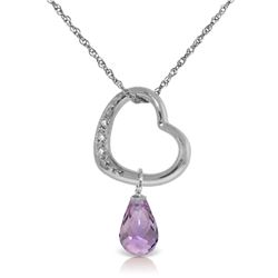 Genuine 2.28 ctw Amethyst & Diamond Necklace Jewelry 14KT White Gold - REF-40A7K