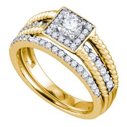 0.95 CTW Diamond Halo Bridal Engagement Ring 14KT Yellow Gold - REF-142H4M