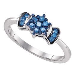 0.25 CTW Blue Color Diamond Flower Cluster Ring 10KT White Gold - REF-19X4Y