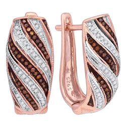 0.34 CTW Red Color Diamond Diagonal Hoop Earrings 10KT Rose Gold - REF-52M4H