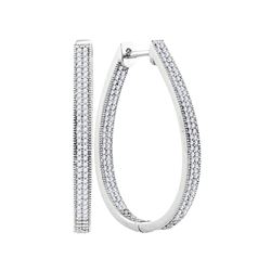 1 CTW Diamond Oval Hoop Earrings 10KT White Gold - REF-82F4N