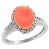 Natural 2.49 ctw Coral & Diamond Engagement Ring 14K White Gold - REF-39Z9Y