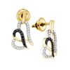 0.30 CTW Black Color Diamond Heart Stud Earrings 10KT Yellow Gold - REF-26F9N