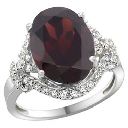 Natural 6.91 ctw garnet & Diamond Engagement Ring 14K White Gold - REF-97V5F