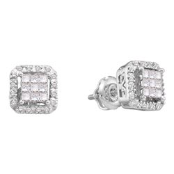 0.33 CTW Princess Diamond Square Cluster Earrings 14KT White Gold - REF-41X9Y