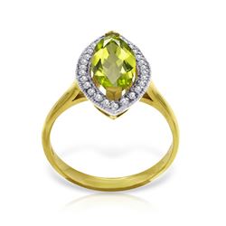 Genuine 2.15 ctw Peridot & Diamond Ring Jewelry 14KT Yellow Gold - REF-71X3M