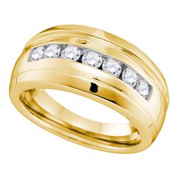 0.78 CTW Mens Channel-set Diamond Ridged Wedding Ring 10KT Yellow Gold - REF-67H4M